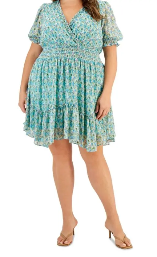 Taylor Plus Size Metallic Smocked-Waist Chiffon Dress - Capri Sea Orchid 22W