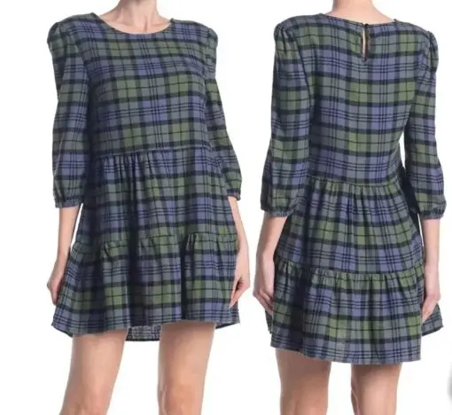 Abound Above the Knee Plaid Baby Doll Dress Size S