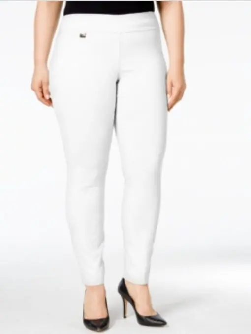 Alfani Plus Size Tummy-Control Pull-on Skinny Pants, 28W Bright White