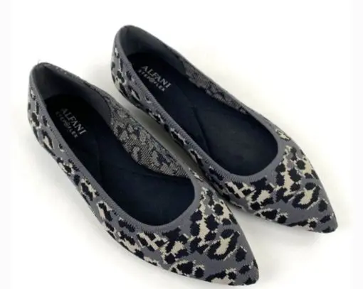 Alfani Step N Flex Knit Flats Black Gray Animal Print Slip On Shoes 9 M