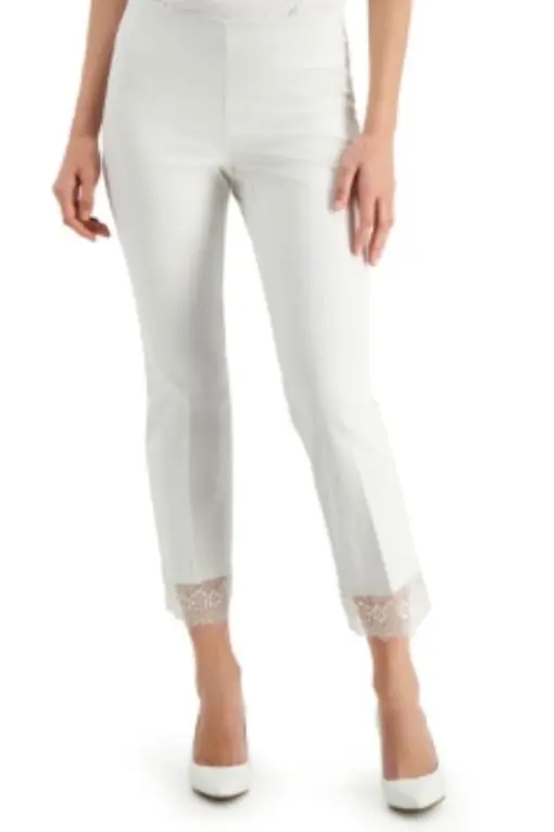 Alfani Womens Lace-Hem Ankle Pants 18 Soft White