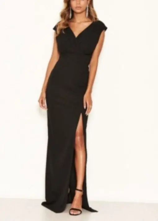 Ax Paris Women's Wrap V-Neck Slit Maxi Dress - Black