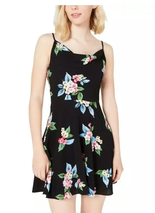 B. Darlin Juniors' Sleeveless Floral Mini Dress, Black, SIZESize 1/2,