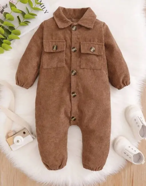 Baby Boy Solid Flap Pocket Shirt Jumpsuit 86