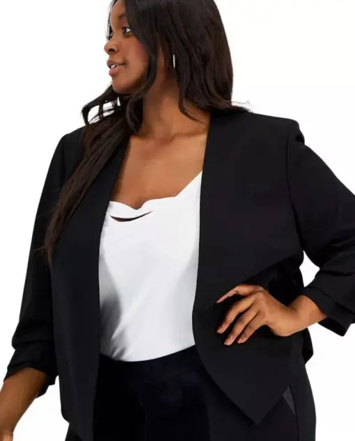 Bar III Women's Plus Size Ruched Sleeve Blazer (Black, 3X)