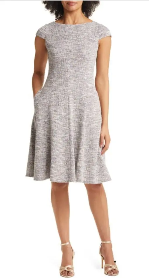 Bateau Neck Cap Sleeve Tweed Dress 6