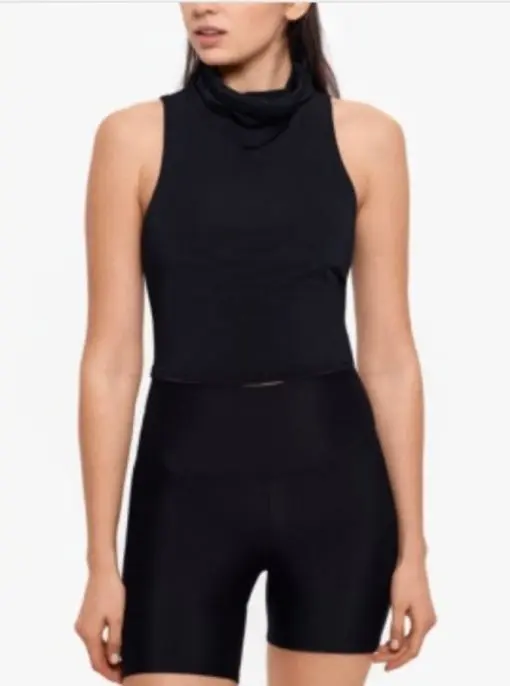 Betsy Adam Women's Tank Black Cropped Open-Back Attached Mask SIZEXS