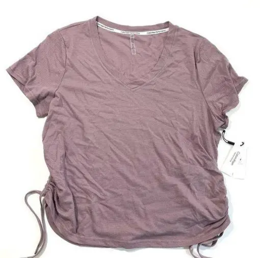 Calvin Klein CK Performance Ruched Tee Shirt Purple V Neck 3X