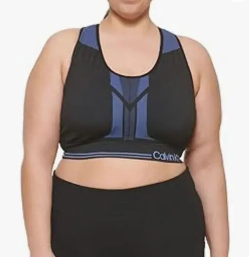 Calvin Klein Performance Womens Plus Medium Support Sports Bra Blue 3X