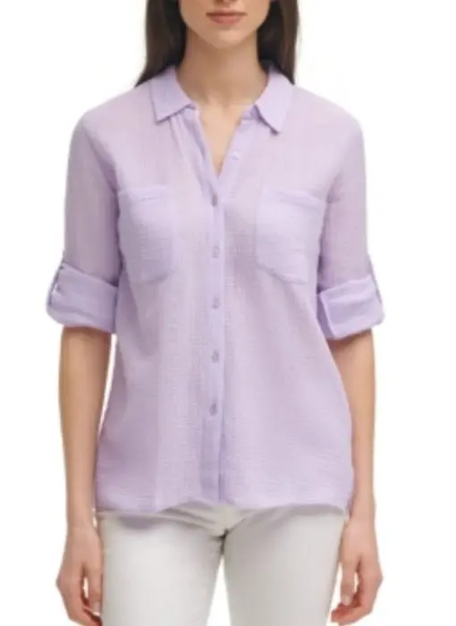 Calvin Klein Solid Button-Down Gauze Top XL