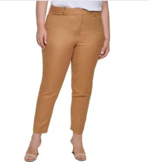 CALVIN KLEIN Womens Beige Zippered Pocketed Slim Leg Wear to Work Cropped Pants Plus 24W