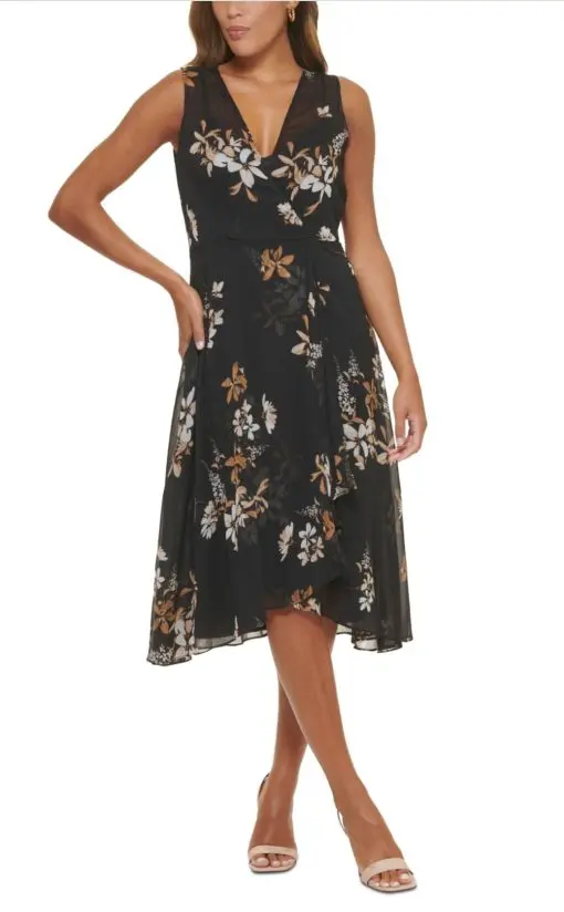 Calvin Klein Women's Floral-Print a-Line MIDI Dress - Black Multi 6