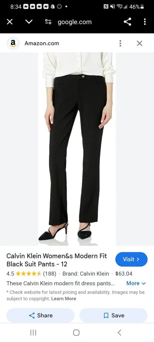 Calvin Klein Women&s Modern Fit Black Suit Pants 0