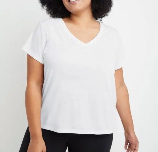 Champion Plus Size Powerblend V-Neck Tee  Womens Short-Sleeve T-Shirt  White Size 2X