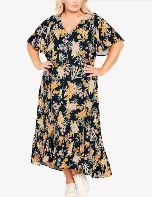 City Plus Size Sasha Flutter Sleeve Maxi Dress - Wildflower 18