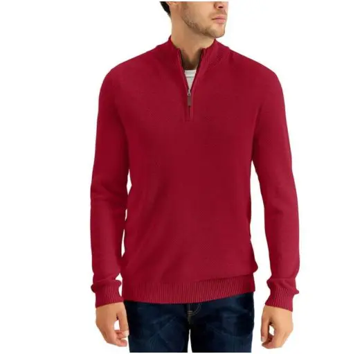 Club Room Mens Sweater 1/4 Zip Textured Collared Pullover Red 2XL