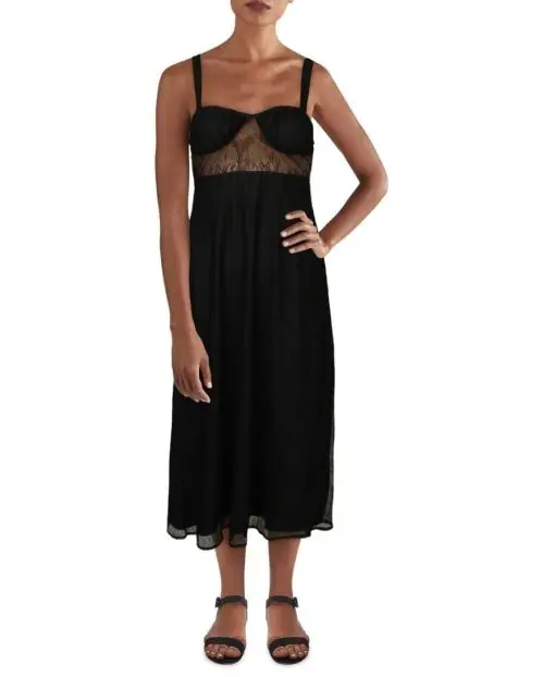 DANIELLE BERNSTEIN WOMENS LACE SHEER PARTY MIDI DRESS Small