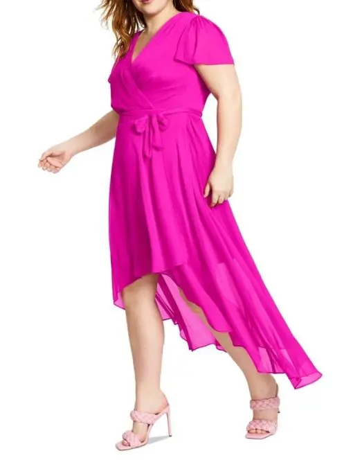 Dkny Plus Size Flutter-Sleeve V-Neck Wrap Dress - Raspberry 14W