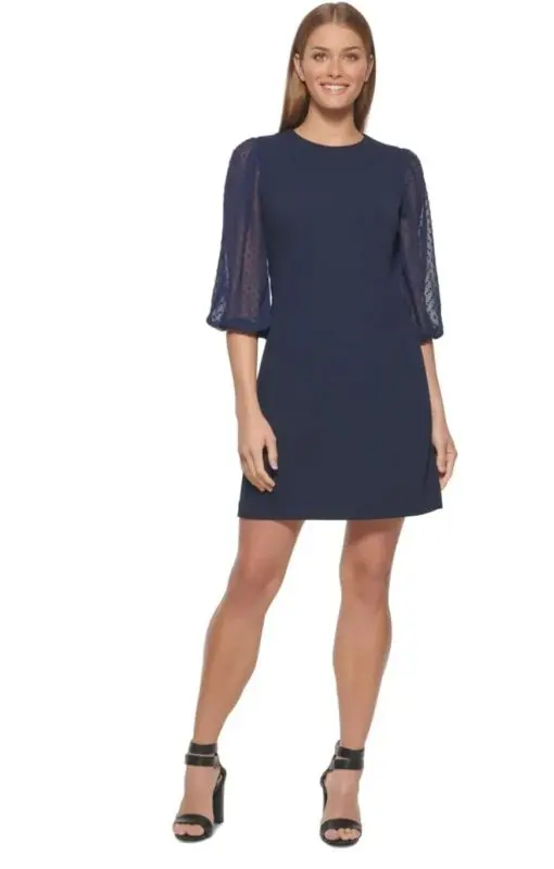 Dkny Women's Mixed-Media Clip-Dot Sleeve Dress see the measurement in the photo