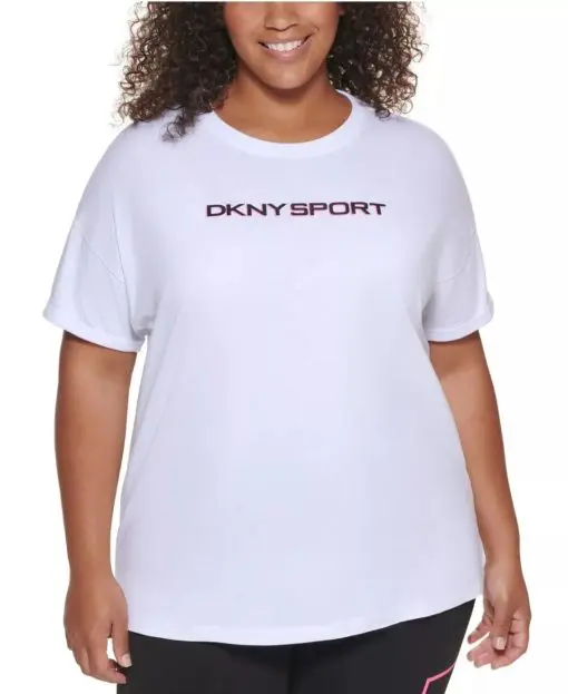 DKNY Women's Sport Plus Cotton Logo T-Shirt White Size 2X