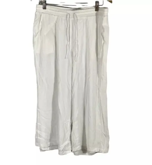 Hailey Lyn Womens White Elastic Waist Drawstring Wide Leg Cropped Pants Size M