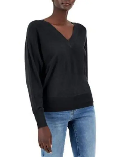 I.n.c. International Concepts Women's V-Neck Sweater,  Deep Black XXL