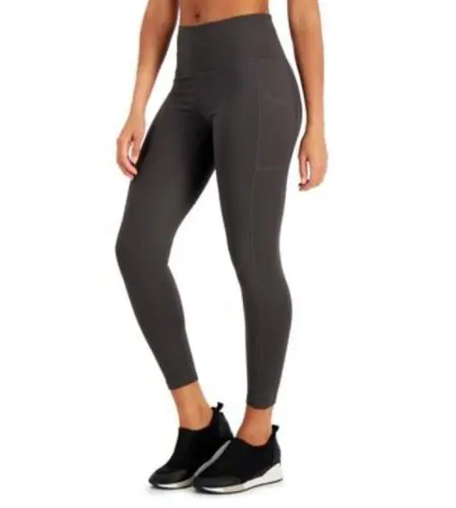 ID Ideology Petite Compression High-Waist Side-Pocket 7/8 Leggings,  - Deep Charcoal PM