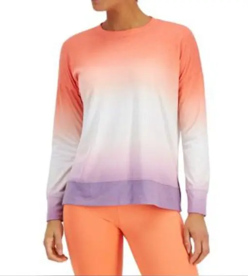 ID Ideology Women S Dip Dye Crewneck Top Orange Size X -Large