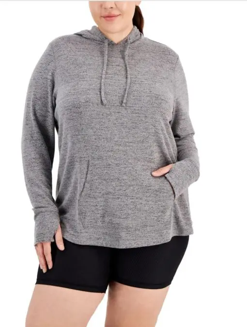 ID Ideology Womens Plus Size Knit Hoodie  Grey  1X