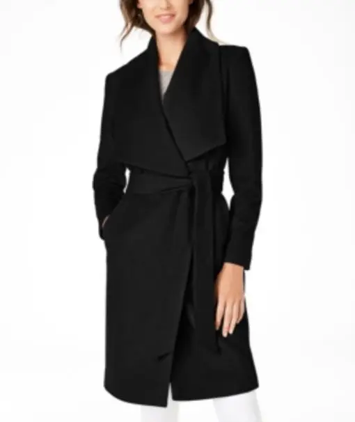 Cole Haan Women's Long Wool Wrap Coat - Black Size 4