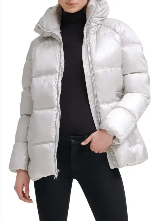 Kenneth Cole Women's Hidden-Hood Quilted Puffer - Silver - Size S