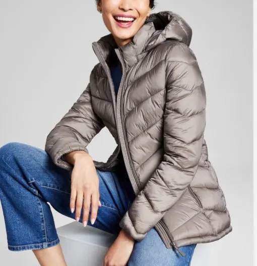 Charter Club Women's Packable Hooded Puffer Coat, Taupe XS