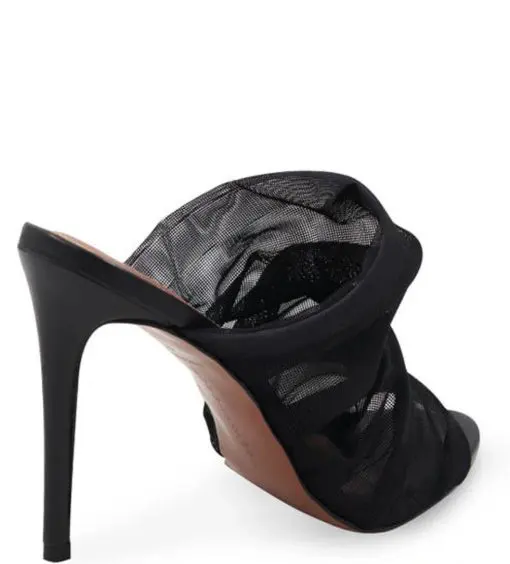 BCBGMAXAZRIA Sarani Black Ruched Mesh Heel Mule - Image 2