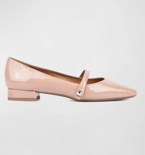 Aquatalia Priya Pointed Patent Mary Jane Flats Nude Pink 7.5