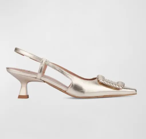 Aquatalia Slingback Arabella Metallic Leather Kitten Pumps Platino