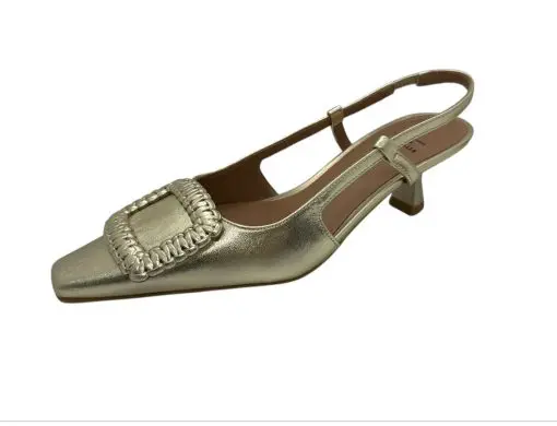 Aquatalia Slingback Arabella Metallic Leather Kitten Pumps Platino - Image 2