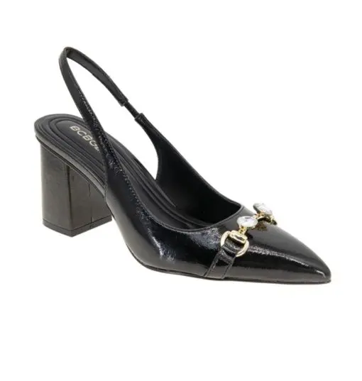 BCBGeneration Women Gardin Slingback Block Heel Pumps - Black Patent 9