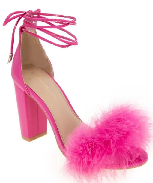 BCBGeneration Women's Biny Faux Feathers Sandal Passion Pink