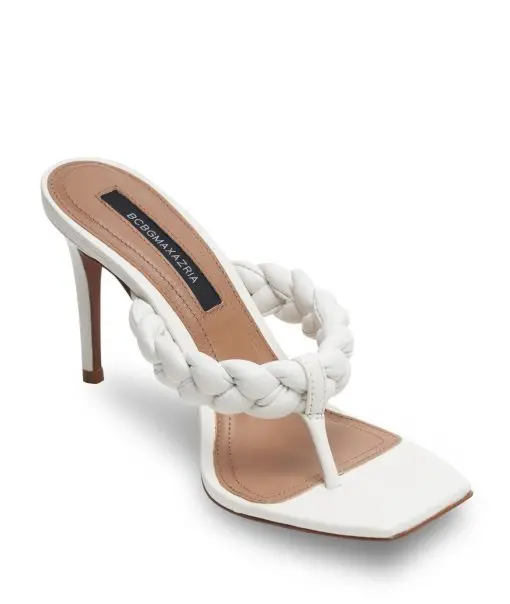 BCBGMAXAZRIA Bella Optic White Leather Braided Sandal Heel 9.5