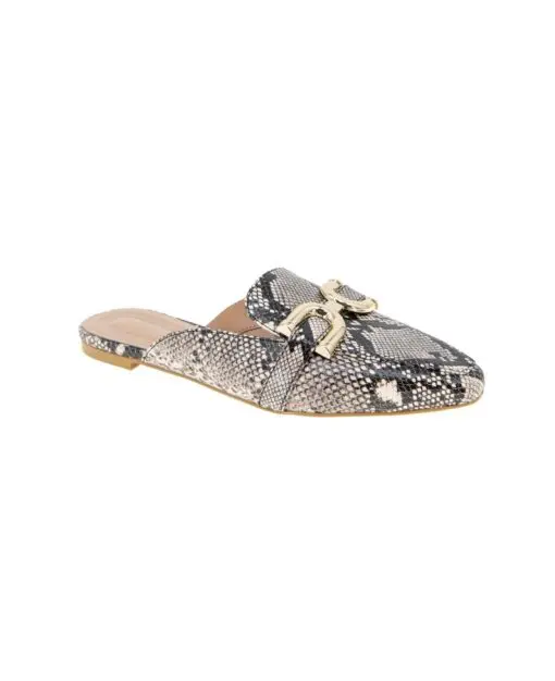 BCBGeneration Women's Tara Buckle Mule Flats - Natural Snake 9