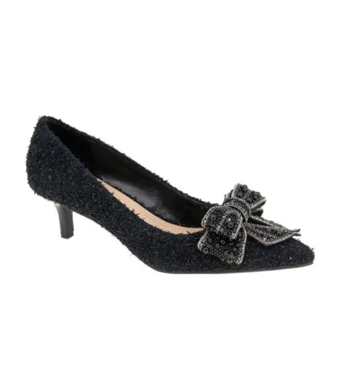 BCBGeneration Women's Dovi Bow Kitten Heel Dress Pumps - Black Boucle 9