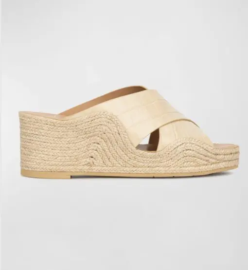 Aquatalia Marina Croco Crisscross Wedge Espadrille Sandals 8