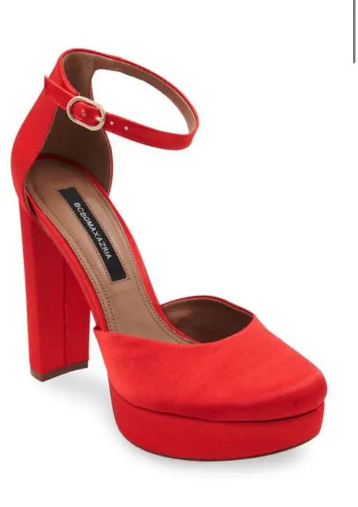 BCBGMAXAZRIA Women's Cici Satin Red Platform Heel Pumps