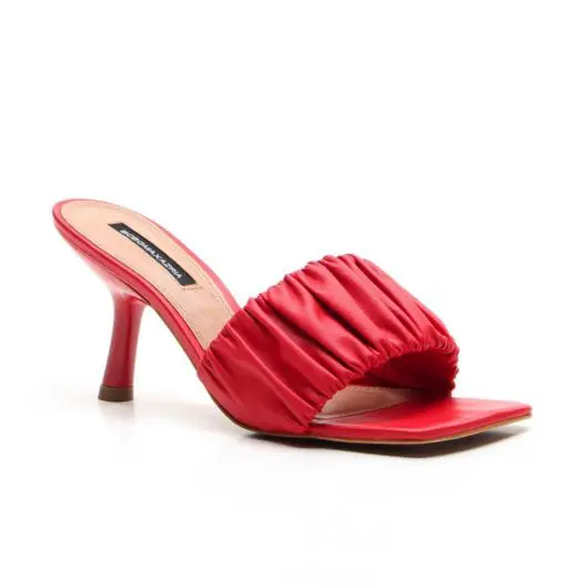 BCBGMAXAZRIA Dallas Red Leather Cinched Sandal Heel 7