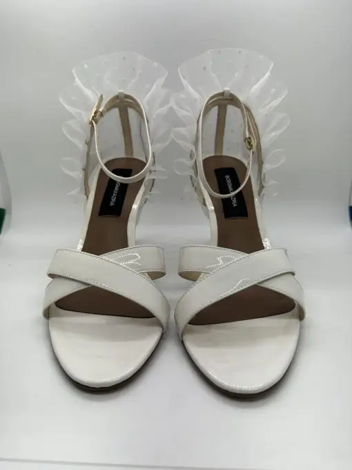 BCBGMAXAZRIA Stella Ruffle Ankle Strap Sandal in White Patent 7 - Image 2