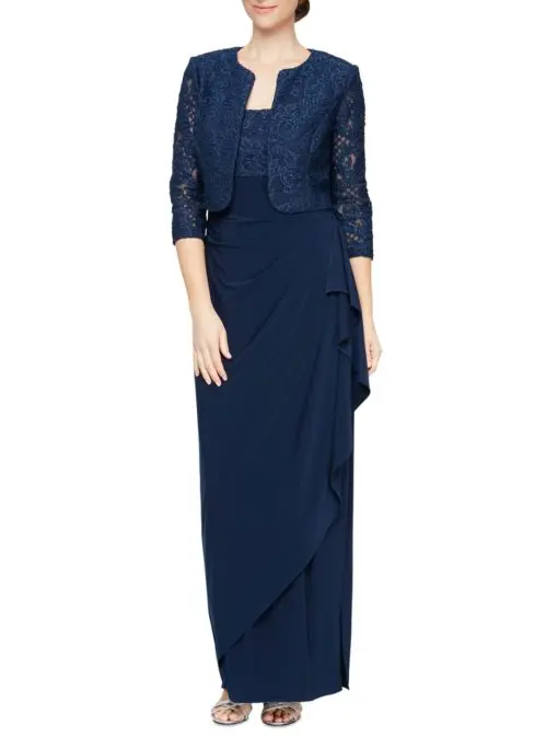 Alex Evenings Embellished Gown and Jacket Navy Size 10 2-Pc set