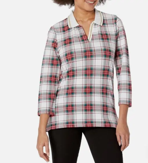 Tommy Hilfiger Women's Striped Collar Plaid Pullover Top XL