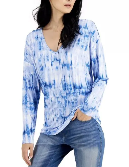 INC International Concepts Women's Long Sleeve Tie-Dyed Tunic Top Blue Size XXL