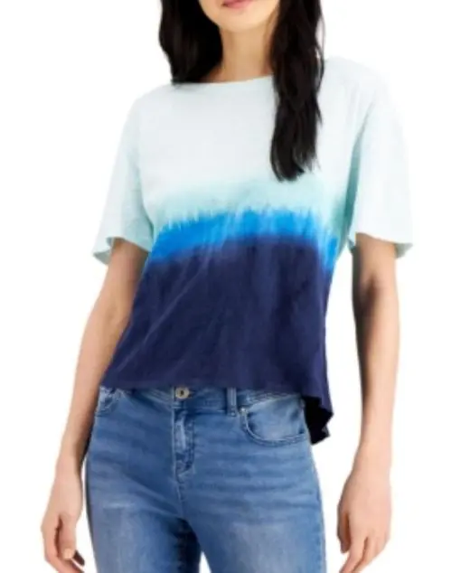 INC Womens Aqua Cotton Tie-back Tie Dye Short Sleeve Crew Neck Top XXL