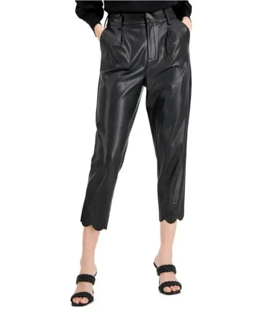 INC Womens Faux Leather High Rise Straight Leg Pants 12